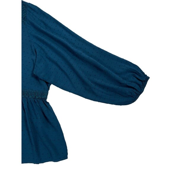Lane Bryant Boho Peasant Shirt V Neck Button Lace Blue Plus Size 28 Top - Picture 9 of 11